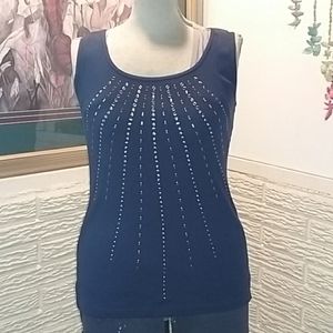 Karen Scott blue ribbed embellished tank size S